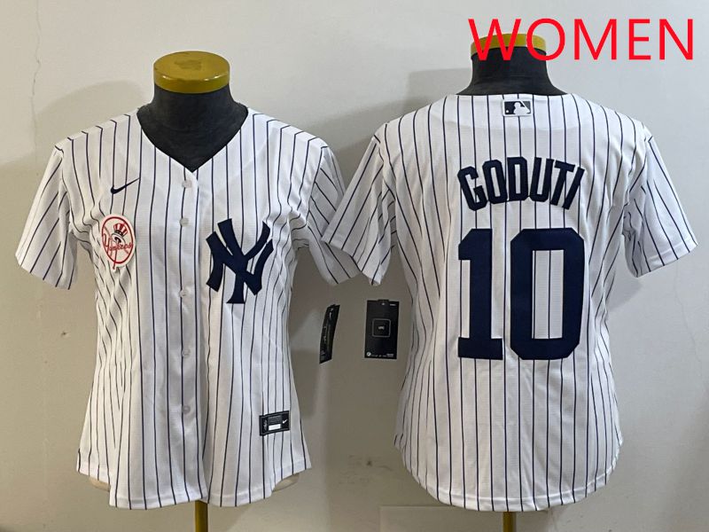 Women New York Yankees #10 Goduti White Stripe 2025 Nike MLB Jersey style 2->youth mlb jersey->Youth Jersey